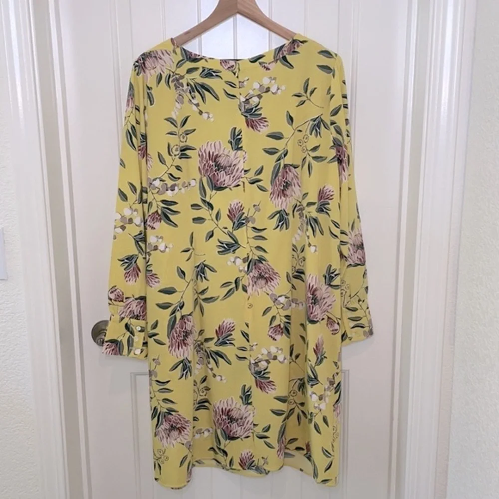 Loft Plus Yellow Floral Midi Shift Dress with Long Sleeves NWOT - Picture 7 of 9